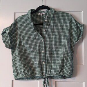 Madewell front tie crop plaid shirt